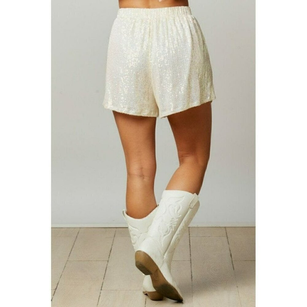 Making a Statement Sequin Sparkle Shorts in Pearl - Picture 4 of 10